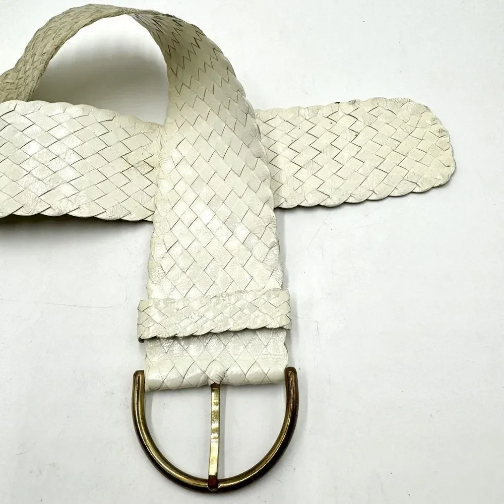 Auth Vtg Christian Dior White Woven Leather Women’s Belt Size US XS Preloved